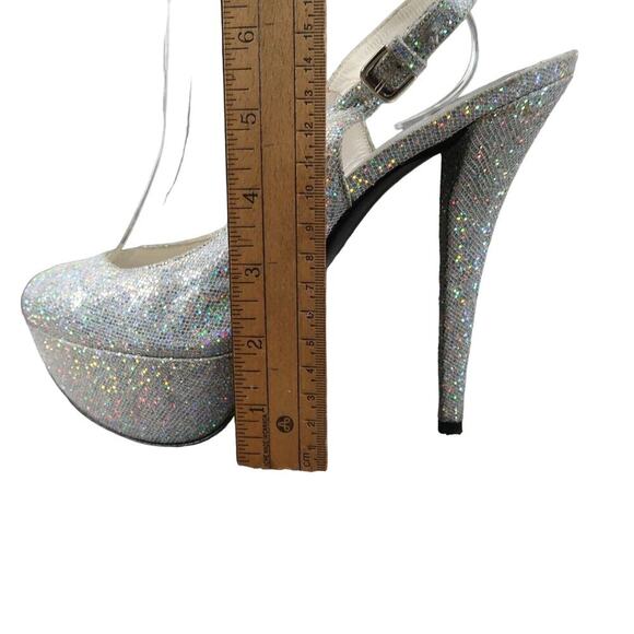 Stuart Weitzman Shoes Women 10 Pump Slingback Platform Peep Toe Galactic Glitter - Picture 7 of 15